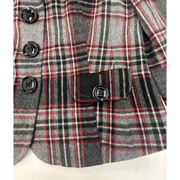 Talbots Vintage Gray Red Plaid Wool Blend Blazer Jacket Buttons Women's Sz 12P - Picture 4 of 12